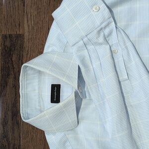 Ermenegildo Zegna White & Blue Plaid Dress Shirt 100% Cotton Size L